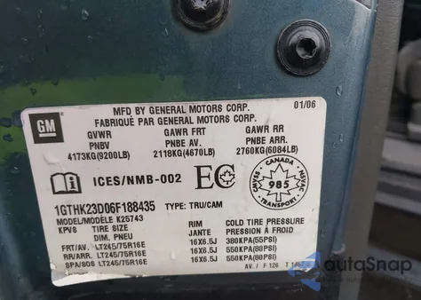 2006 GMC Sierra 2500Hd Sl/Sle1/Sle2/Slt/Work Truck z USA, uszkodzony, nr VIN 1GTHK23D06F188435